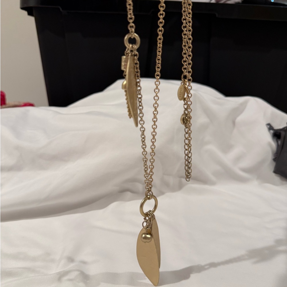 Chico's Elegant Gold Leaf Necklace & Earrings